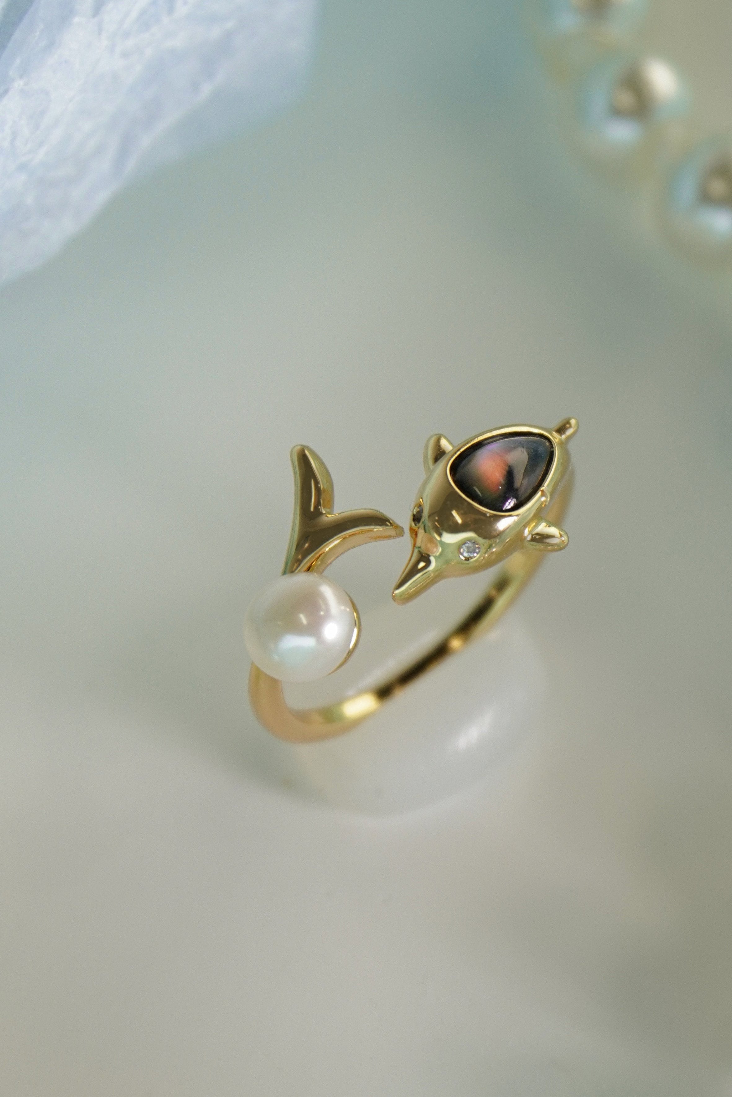 Playful Ocean Dolphin Open Wrap Statement Ring With Soft Round Accent For Summer Vacation & Daily Stack Styling