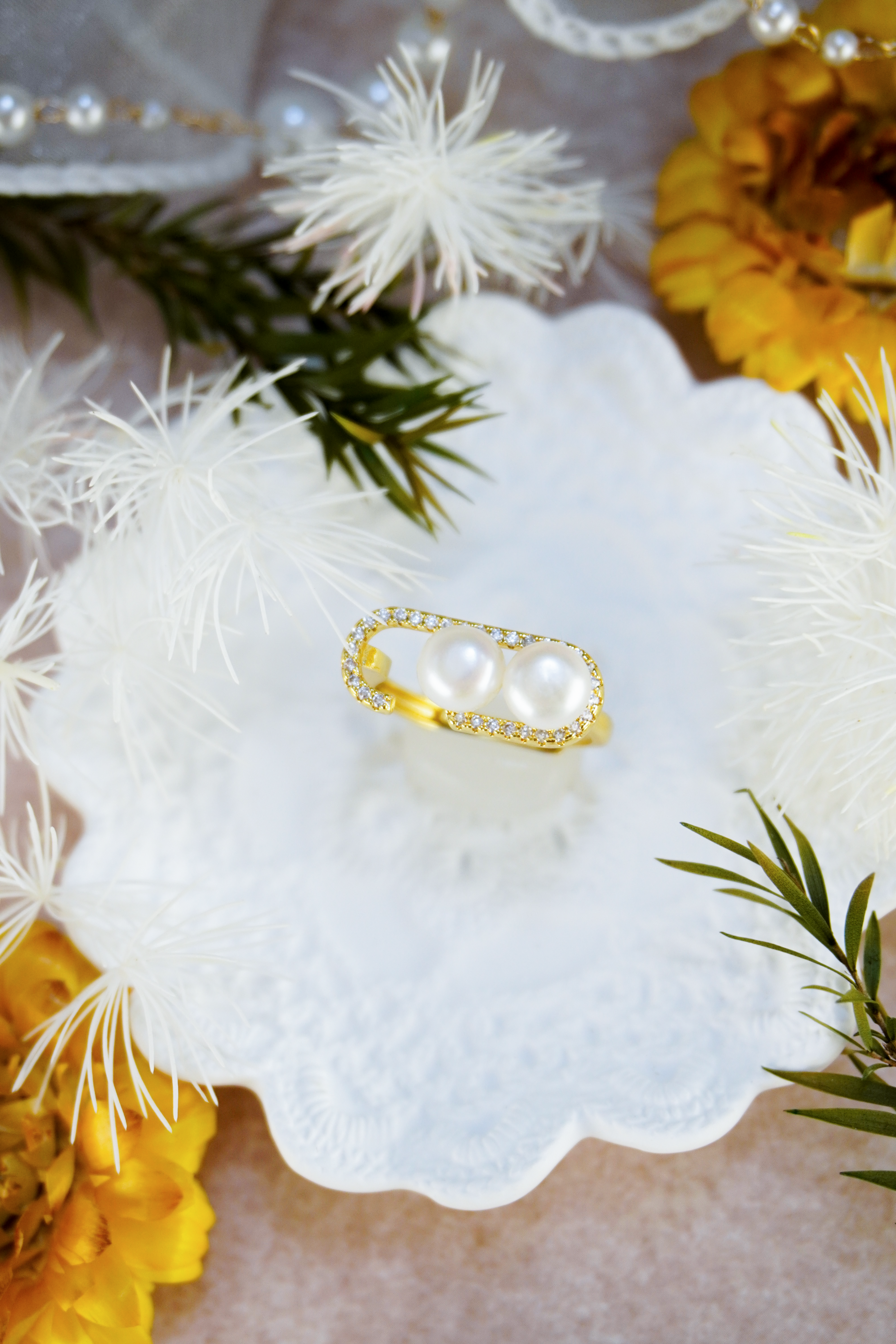 Asymmetrical Freshwater Pearl Open Ring | Gold Plated Jewelry for Women