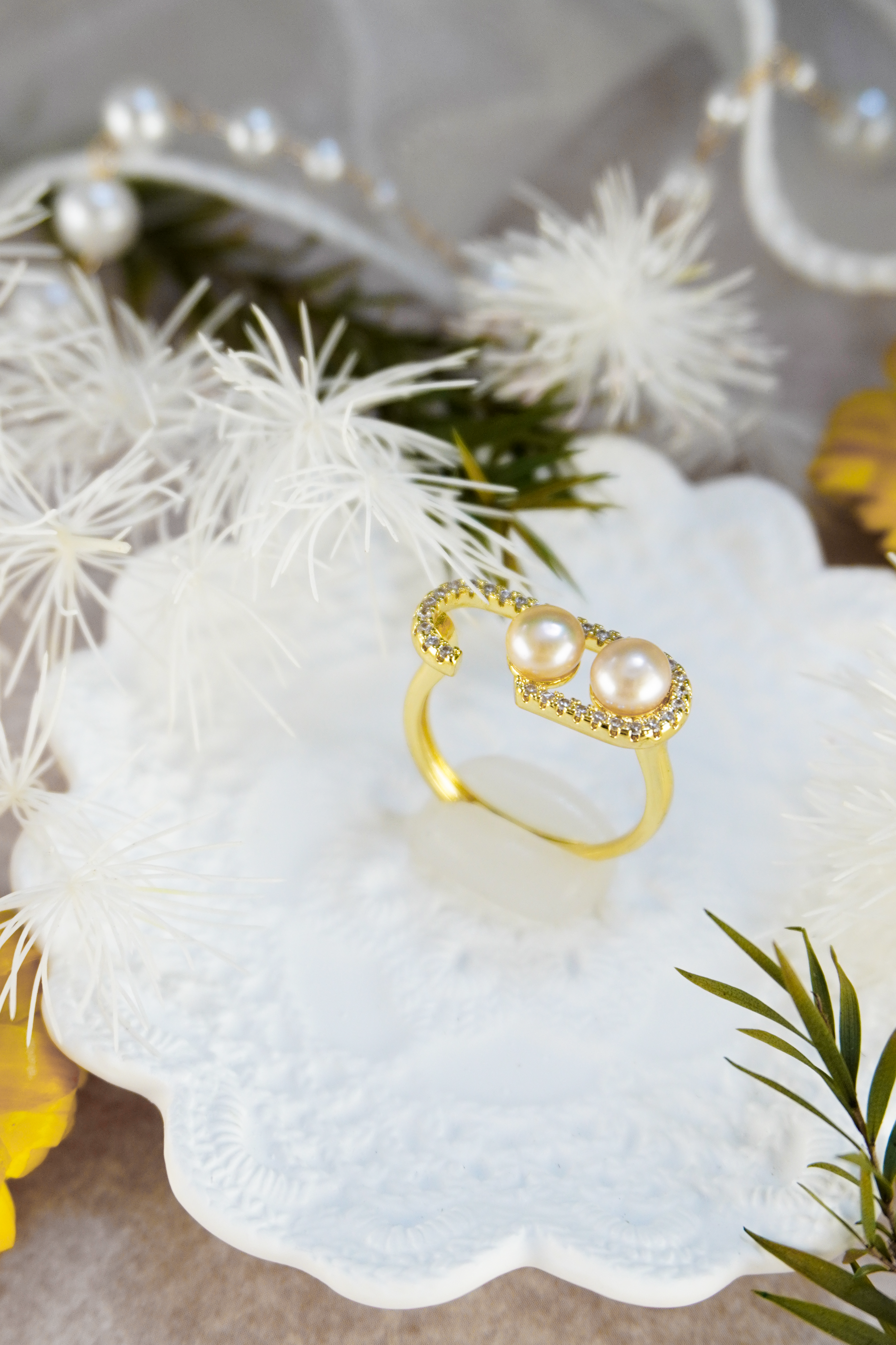 Asymmetrical Freshwater Pearl Open Ring | Gold Plated Jewelry for Women