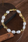 Baroque Pearl & Textured Gold Matching Jewelry Set, Irregular Pearl Necklace & Bracelet for Women
